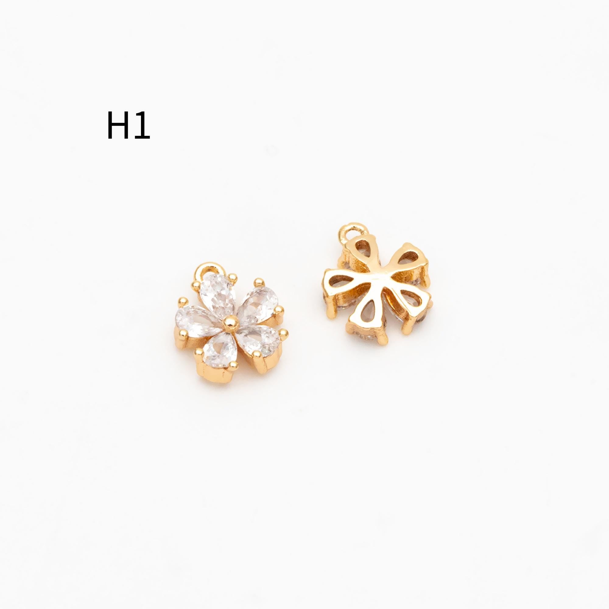 10pcs Gold/ Silver Tone Flower Leaf Charms, 18K Real Gold/ Rhodium plated Brass, Tiny Floral Pendants (GB-1762)